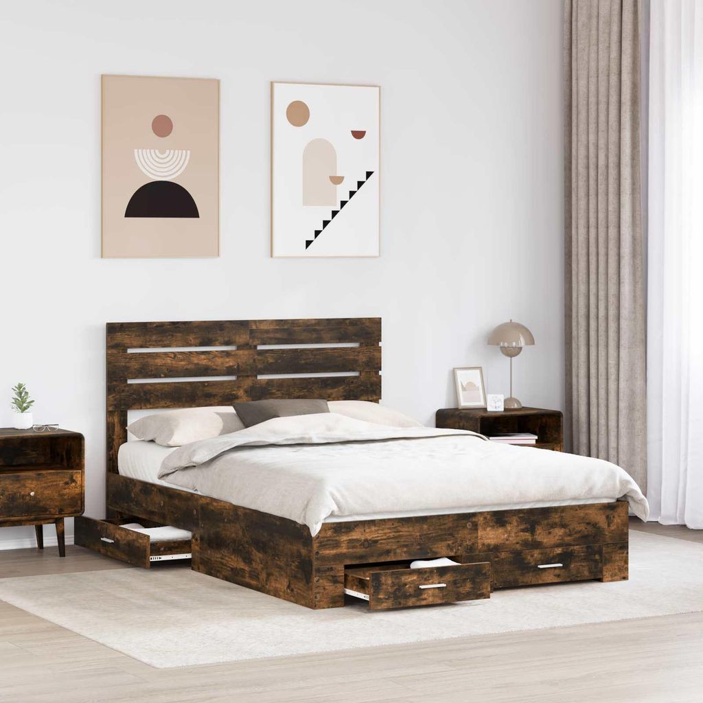 (Design 2026) Bettgestell mit Schubladen mit Kopfteil Holzwerkstoff - HOMMIE 353883 - Klassische BettenJugendbett Tagesbett