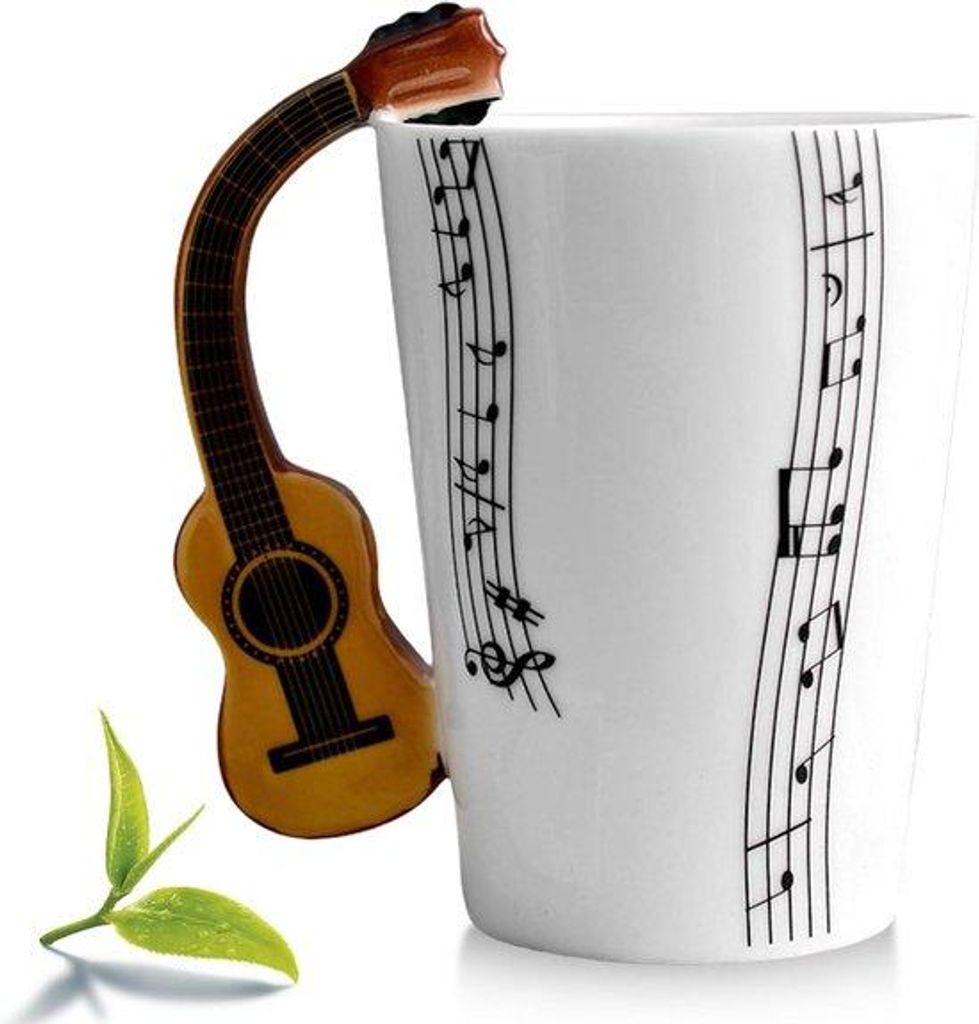 Keramische Mok mit Gitarrengriff, Musiknoten-Druck, 250 ml, Geschenk für Musikliebhaber