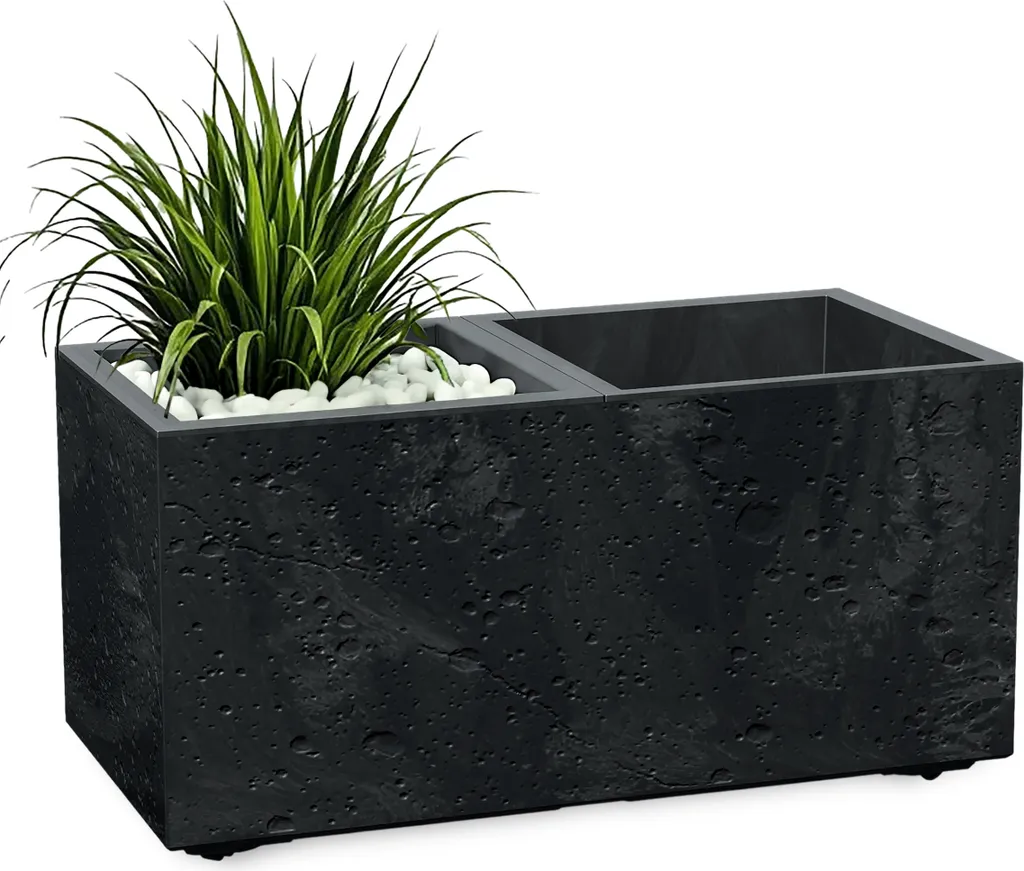 Jardinière plastique rectangulaire aspect béton pot de fleurs double