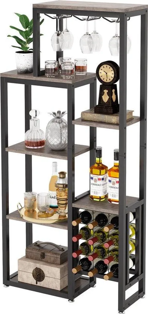 Casier à vin 12 bouteilles bois et métal 80 cm de large avec 5 étagères