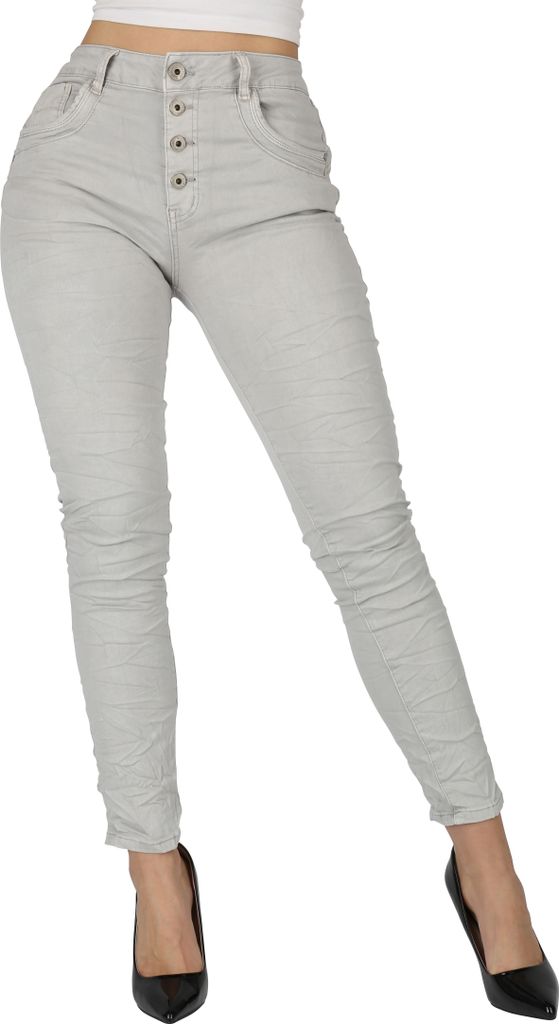 Mytrendshoe Damen Jeans Baggy Regular Waist 837531, Farbe: Hellgrau, Größe: 36