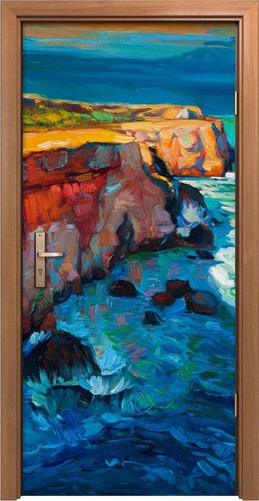 Türposter 90x200 cm Türaufkleber Türtapete Türfolie Klebefolie abstrakte Malerei Klippen und Ozean