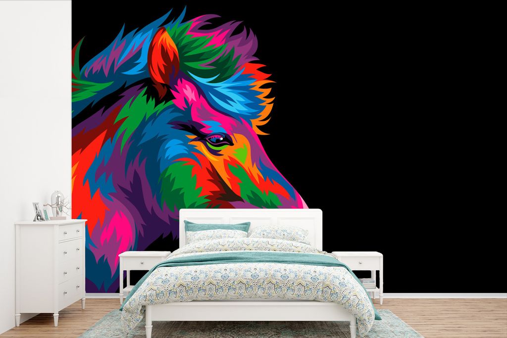 MuchoWow Fototapete für Wohnzimmer oder Schlafzimmer Wandtapete Vinyl Motivtapete Pferd - Grün - Blau - Mädchen - Kinder - Mädchen - 360x240 ...