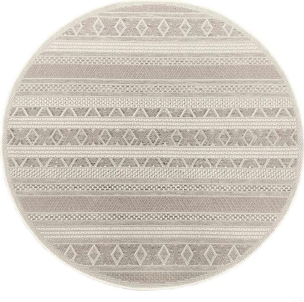 Outdoor Teppich Flachgewebe Balkonteppich Terasse Küchenteppich Wetterfest Beige Grau Rund