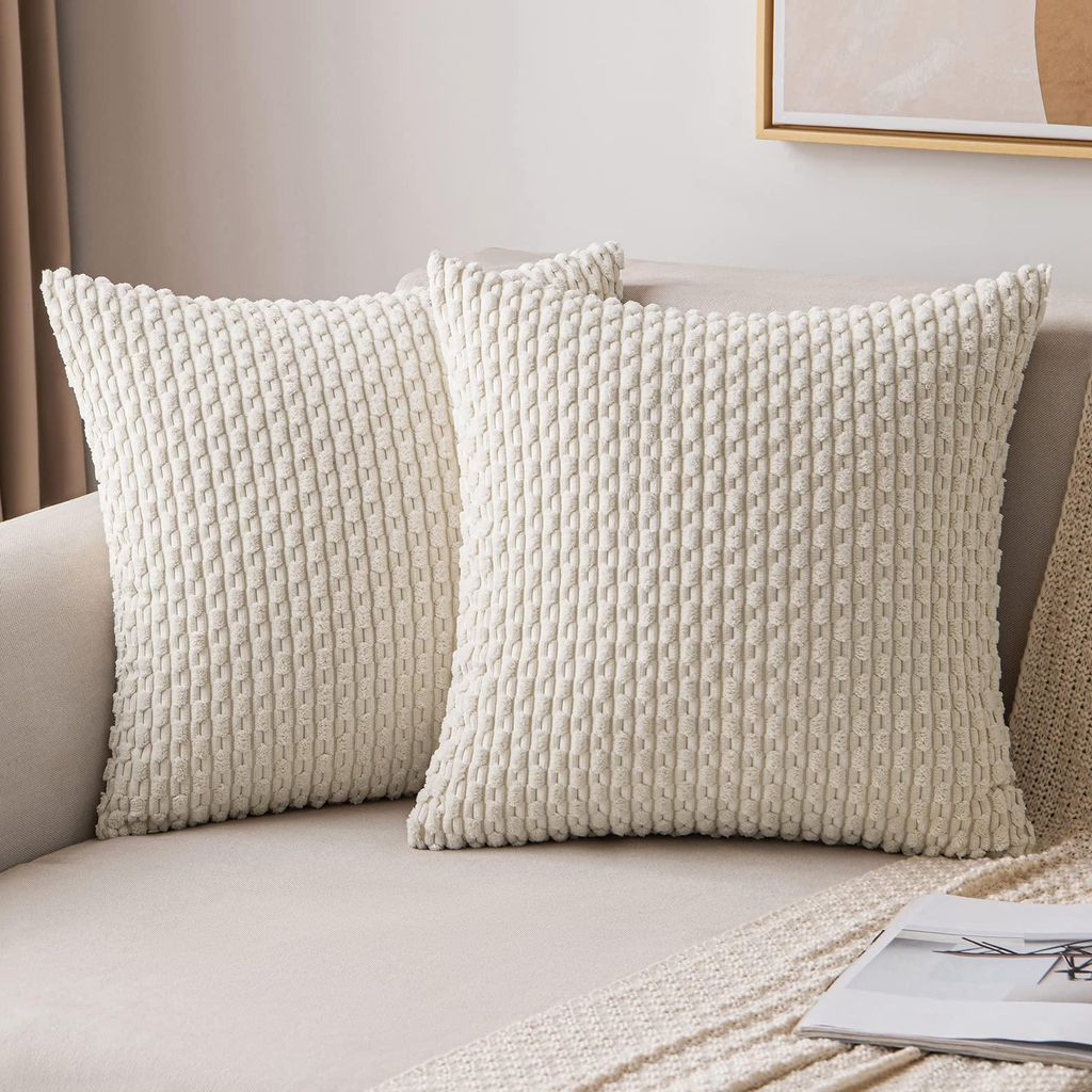 Set mit 2 Kissenbezügen, Cord-Samt, 40 x 40 cm, cremeweiß