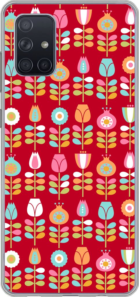 MuchoWow Handyhülle Schutzhülle Hülle für Telefoonhoesje Samsung Galaxy A51 5G Muster - Blumen - Retro - Rot Silikon Softcase Handy Hülle - ...