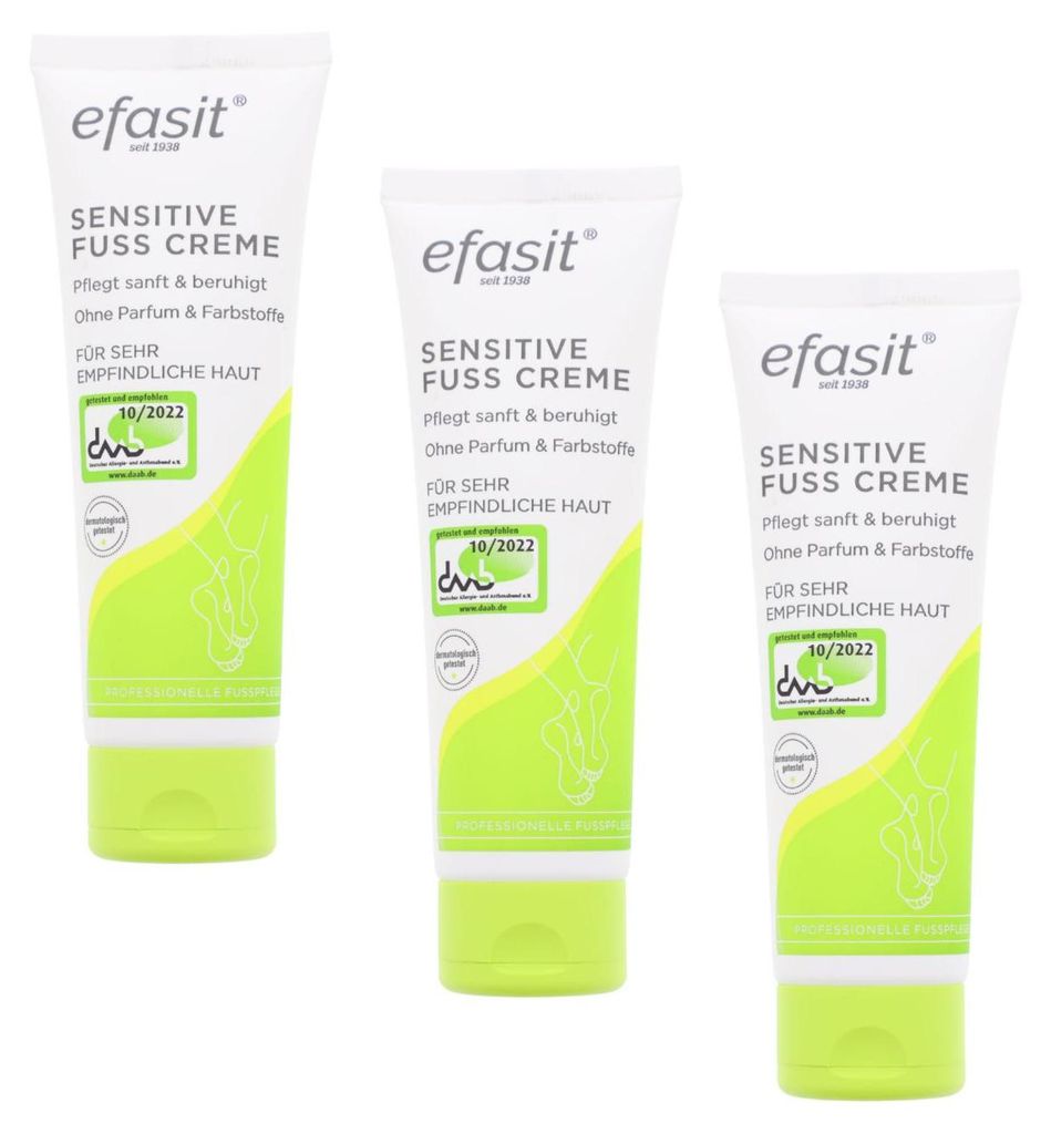 3x efasit Sensitive Fußcreme je 75ml Sehr Trockene & Produktbild 