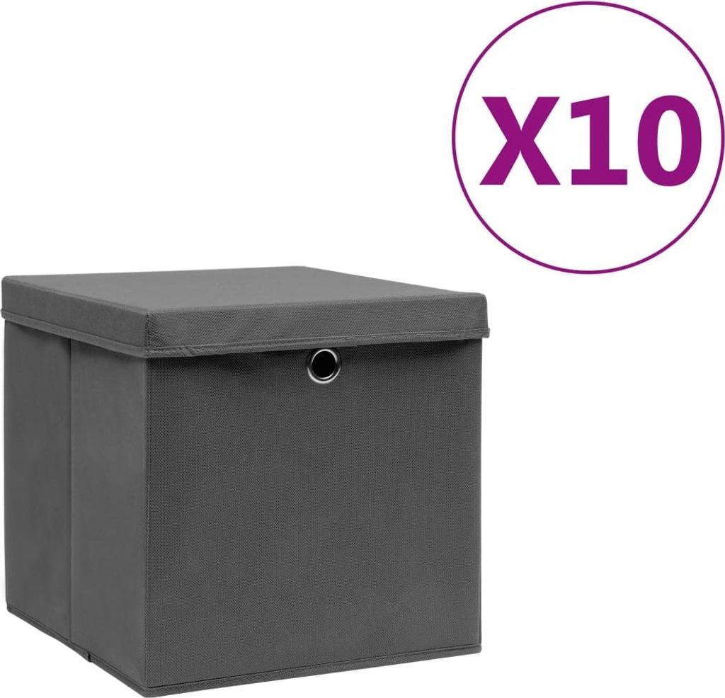 Aufbewahrungsboxen mit Deckeln 10 Stk. 28x28x28 cm Grau