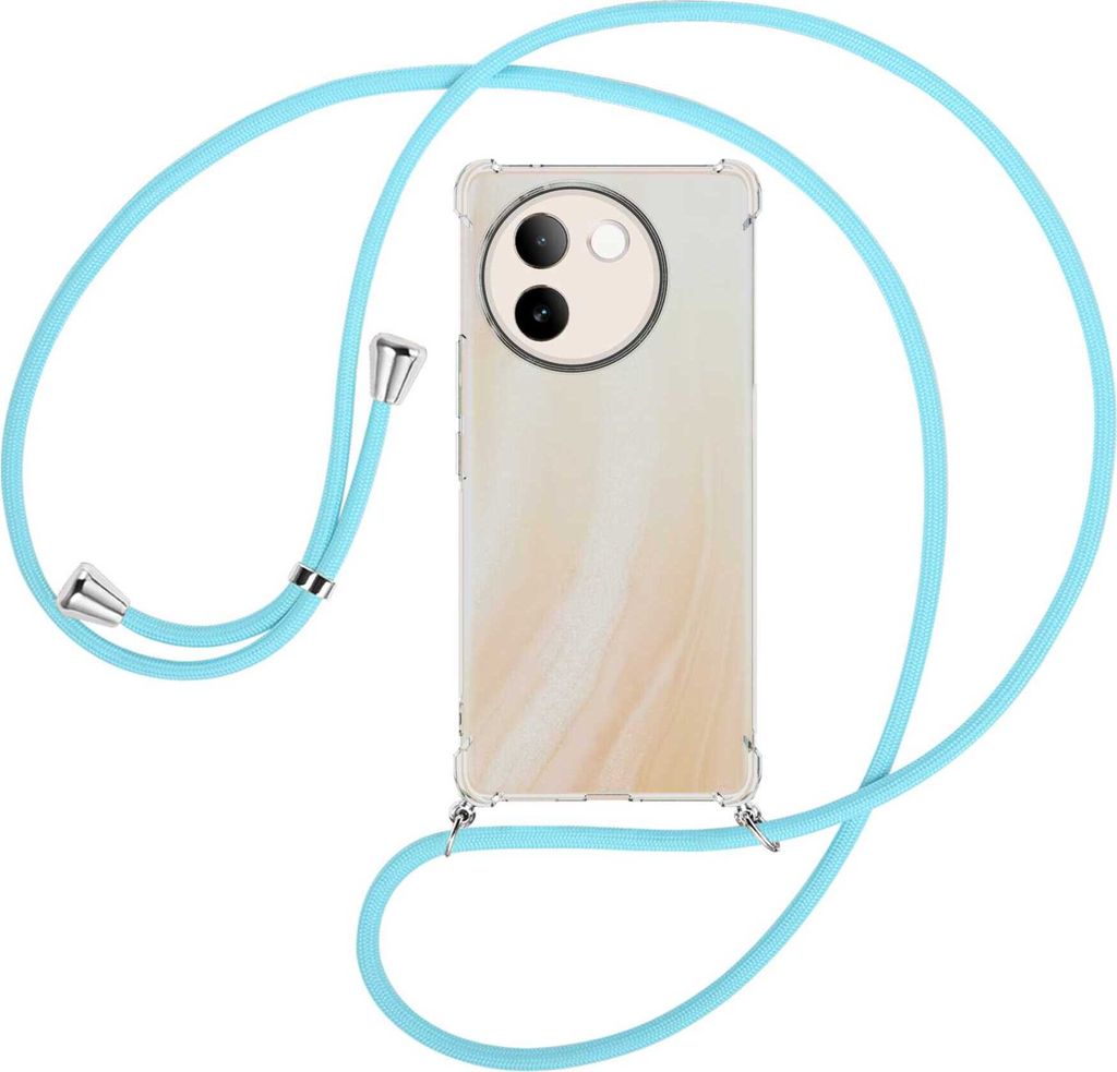 Handykette Backcover-Schutzhülle mit Band (Metall silberfarben) für vivo V30e 5G - himmelblau