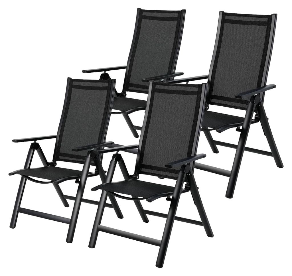 Klappbare Hochlehner Gartenstühle aus Aluminium, 4er Set, mit 7-fach verstellbarer Rückenlehne, Klappstuhl für Balkon, Garten, Terrasse, Camping...