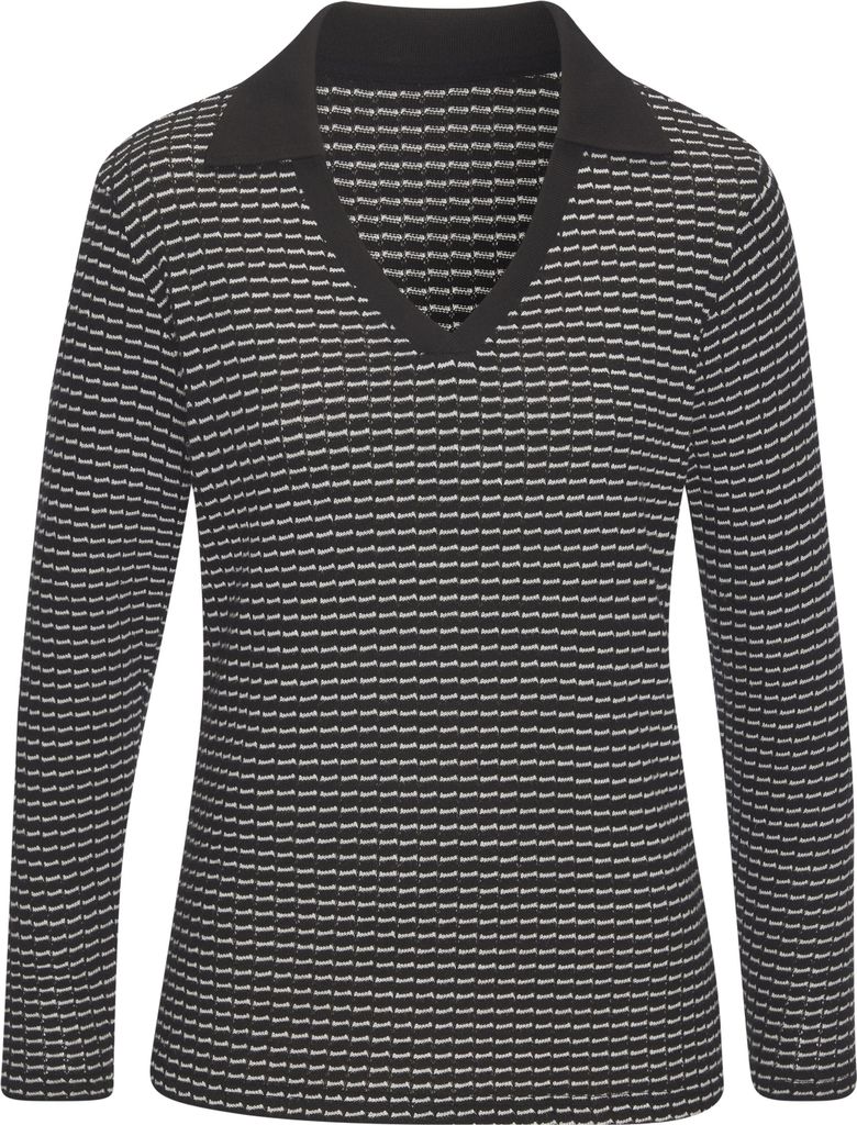 VIVANCE Langarm-Poloshirt schwarz-creme Größe 48/50