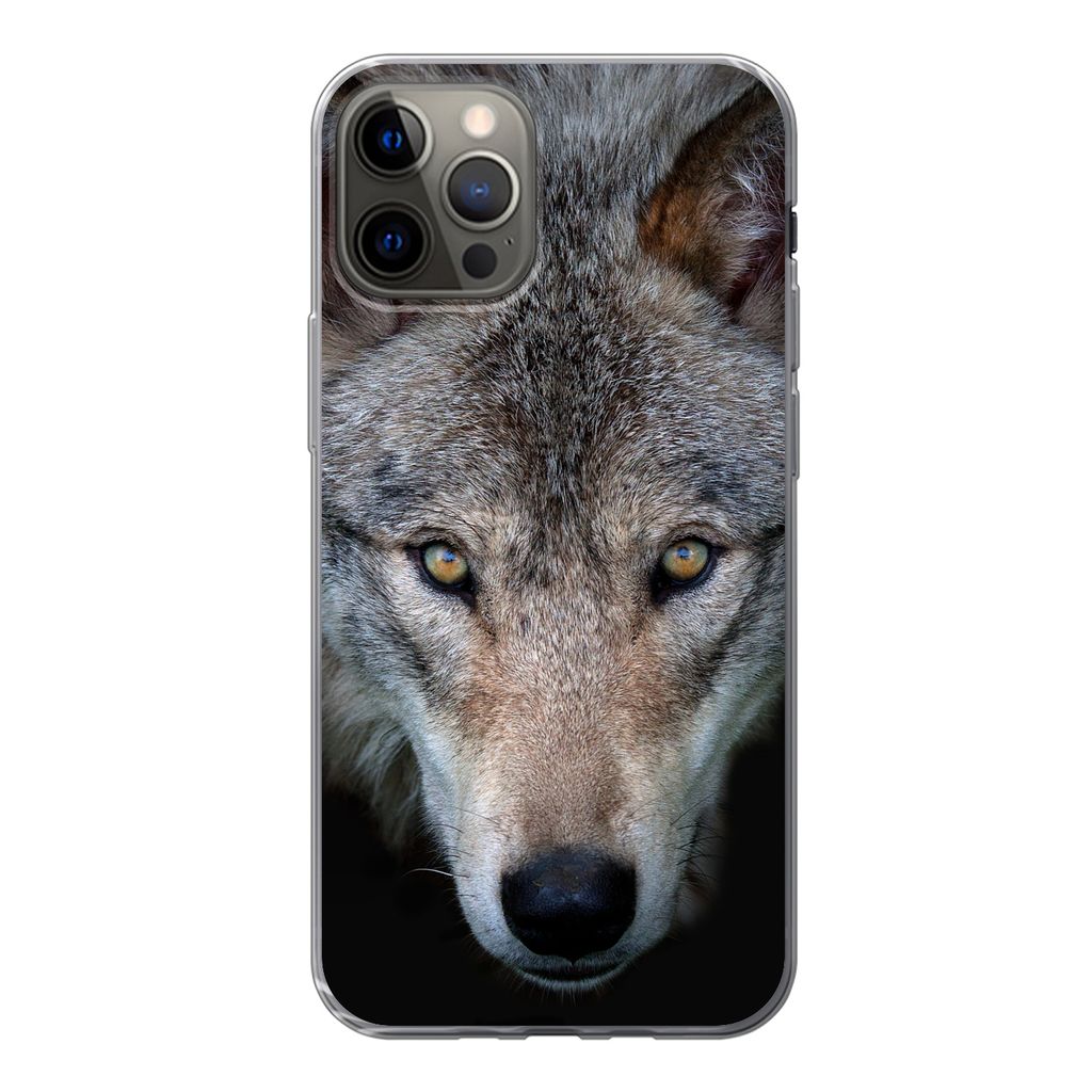 MuchoWow Handyhülle Schutzhülle Hülle für iPhone 13 Pro Wolf - Porträt - Schwarz Silikon Softcase Handy Hülle - Handy-Tasche