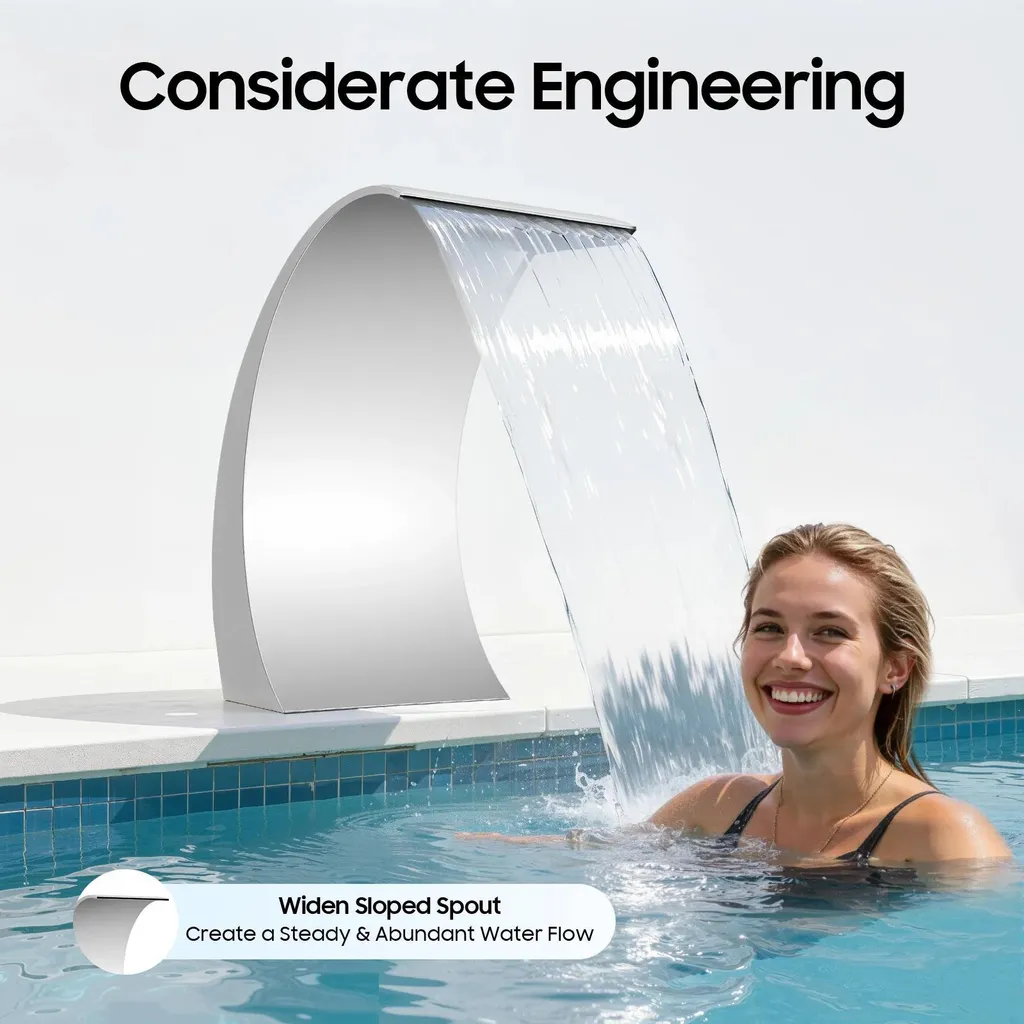 Fontaine de piscine murale en inox - Cascade déversoir argent 30x60 cm - 5
