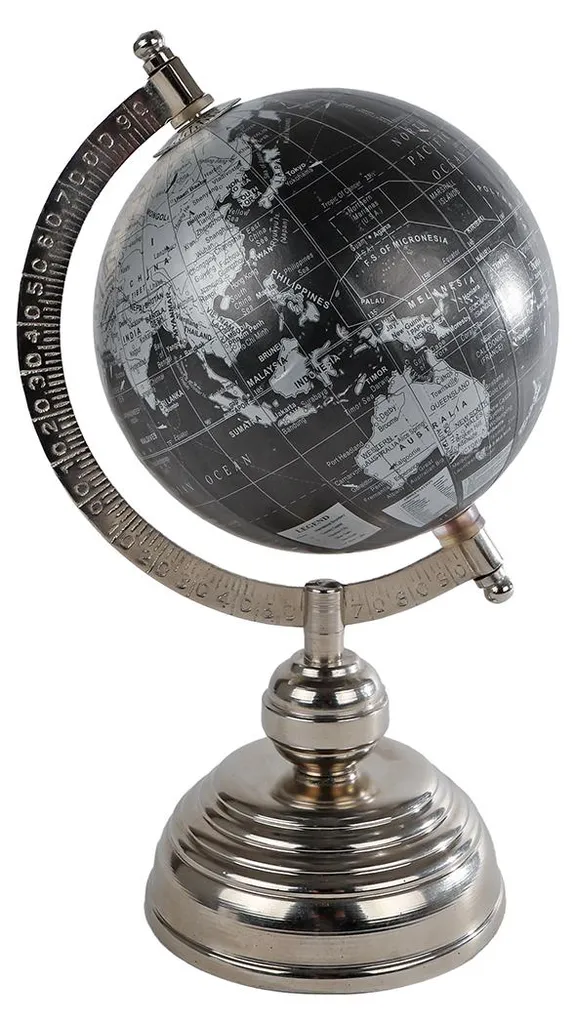 Globe éducatif noir et argenté 11x12x25cm en bois et métal chic