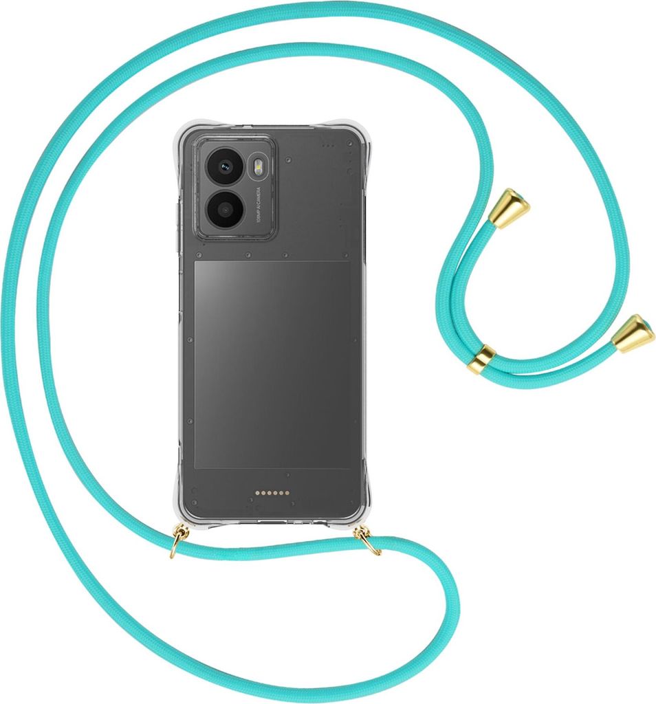 Handykette Backcover-Schutzhülle mit Band (Metall goldfarben) für HMD Fusion 5G - türkis