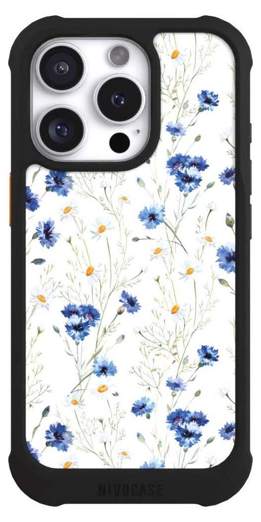 NIVOCASE Hülle für Apple iPhone 16 Pro Stoßfeste Handyhülle NIVOmax Case Schwarz Blume Blumen Muster