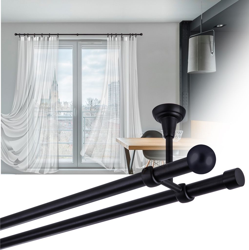 Gardinenstange 180 cm 2-läufig Schwarz Matt stabile