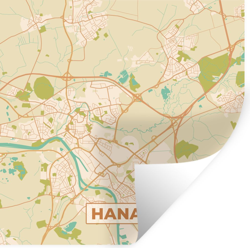 MuchoWow Wandtattoo Wandsticker Wandaufkleber Hanau - Karte - Vintage - Stadtplan 100x100 cm Selbstklebend und Repositionierbar - Wierderverwendb...