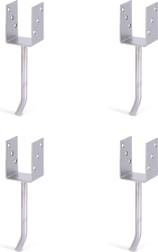 Alberts 4 x U-Pfostenträger mit Rundstahl-Betonanker, 71x104 mm, Betonanker 200 mm, feuerverzinkt, zum Einbetonieren