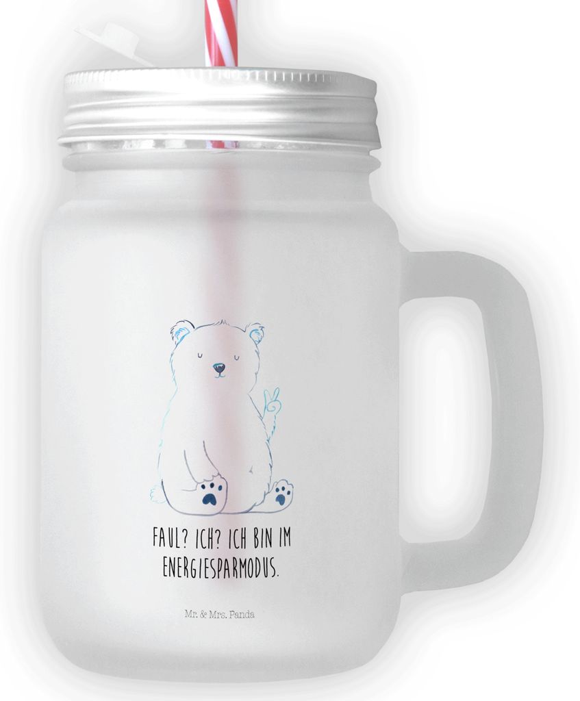Mr. & Mrs. Panda Glas Eisbär Faul - Transparent - Geschenk, Trinkglas, Homeoffice, Nordpol, Becher mit Strohhalm, Cocktailglas, Arbeit, Mason Jar,...