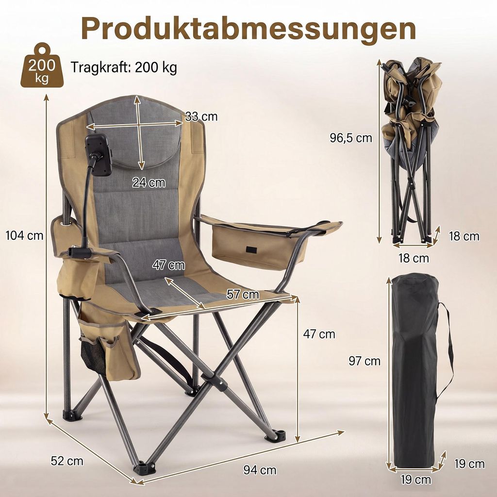 COSTWAY Campingstuhl Faltbar XXL 200kg belastbar
