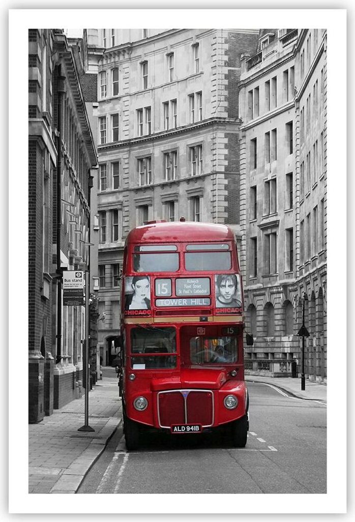 Poster - Poster ohne Rahmen - Bus england urlaub london - 61x91,5 cm - Wand Bild - Wanddeko - Wandbilder - Kunstposter - Wandposter - Bilder - Kuns...