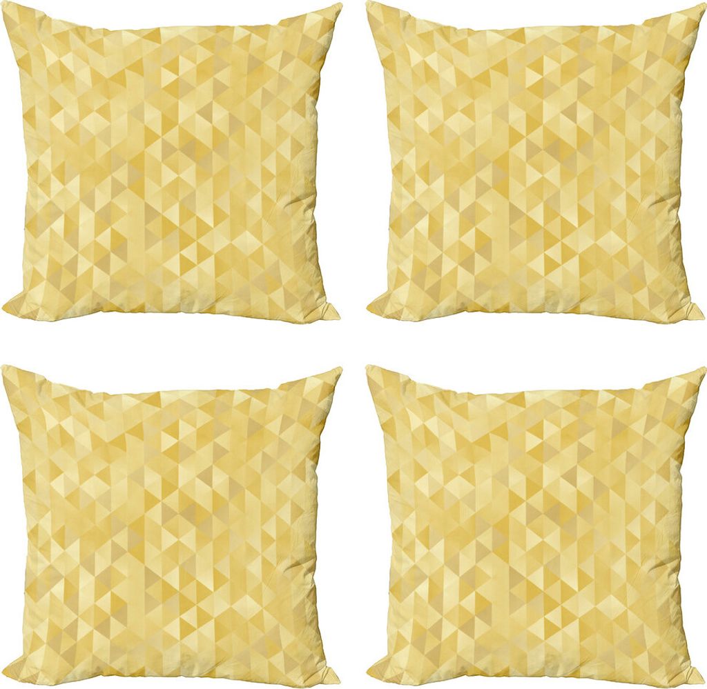 ABAKUHAUS Mosaik Kissenbezug Set (4 Stück), Pastell Monochrome Triangles, Moderner Doppelseitiger Digitaldruck, 40 cm x 40 cm, Senfgelb