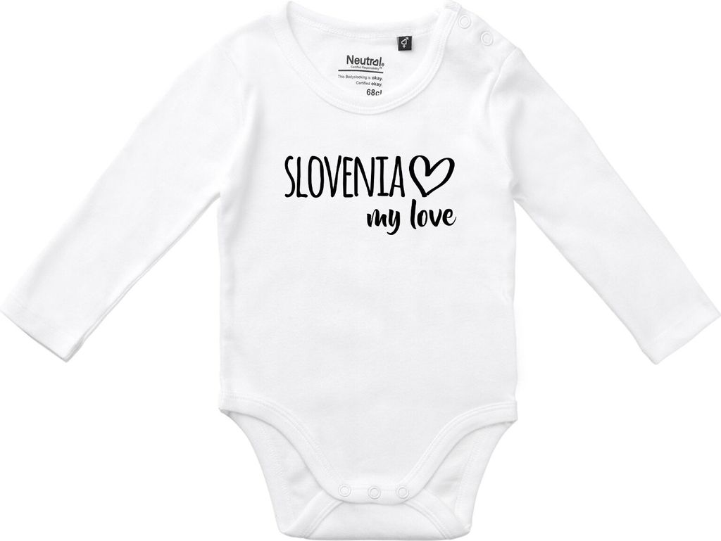 Huuraa Baby Body Slovenia my love 74 White Baumwolle Fairtrade Langarmbody Geschenkidee