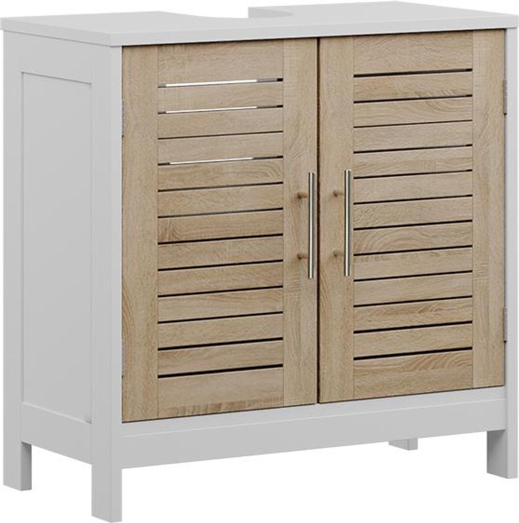Vicco Waschbeckenunterschrank Looma, 60 x 60 cm mit 2 geschlossenen Fächern, Weiß/Eiche