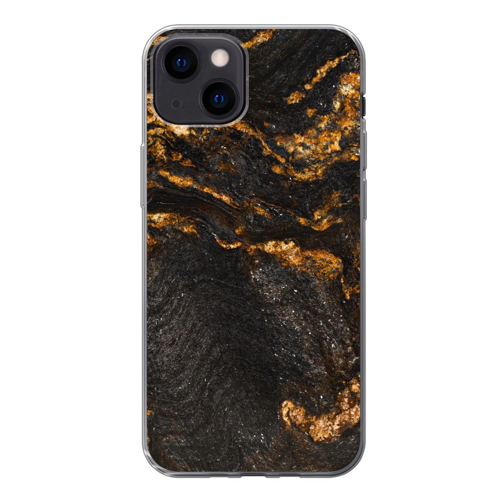 MuchoWow Handyhülle Schutzhülle Hülle für iPhone 13 Marmor - Limette - Schwarz - Gold - Marmoroptik - Luxus Silikon Softcase Handy Hülle - K...