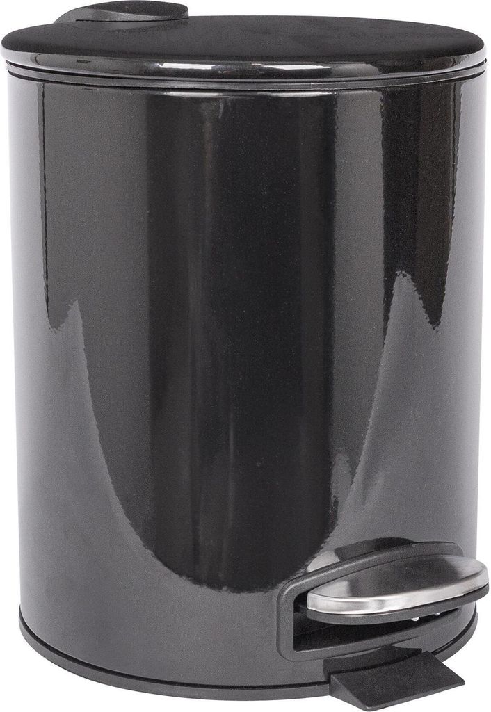 1x Schwarz 5L Runden Treteimer aus Edelstahl - Klein Schlank Badezimmer Toilette Schlafzimmer Küche Schwingdeckel Müll Mülltonne - Von Harbour H...