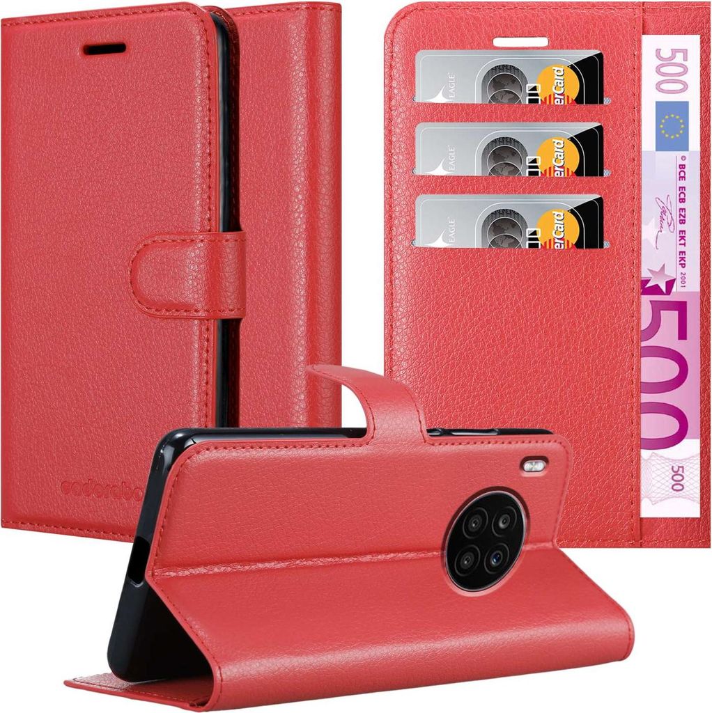 Cadorabo Hülle für Honor 50 LITE Schutz Hülle in Rot Handyhülle Etui Case Cover Magnetverschluss