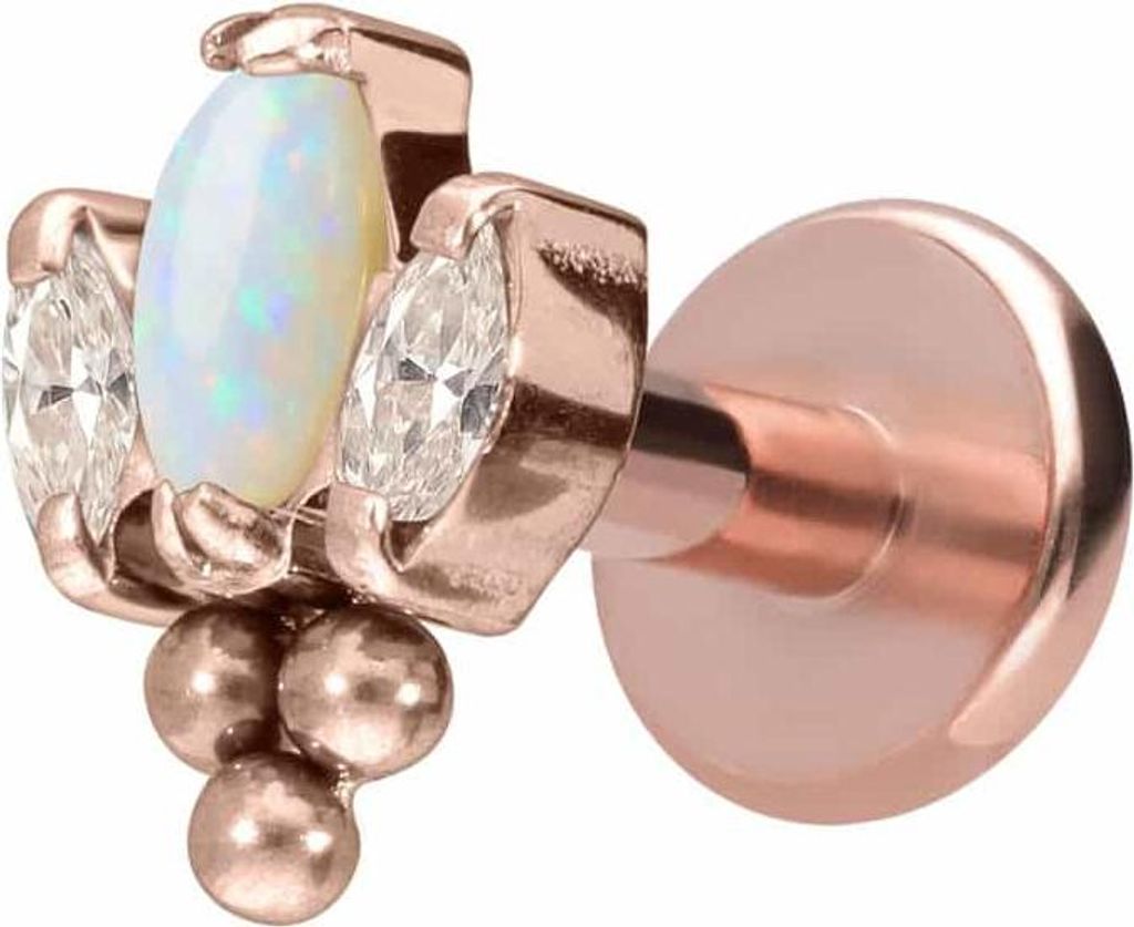 Ohrpiercing, Nasenpiercing Titan Labret mit Innengewinde LOTUSBLÜTE + 3 KUGELN RoséGold Stablänge: 6mm | Stabstärke: 1,6mm