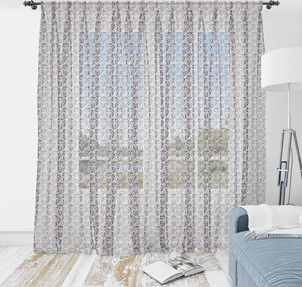 Grande Arazzo Abakuhaus 210x274: Motivi Floreali Indaco in Raso Setoso