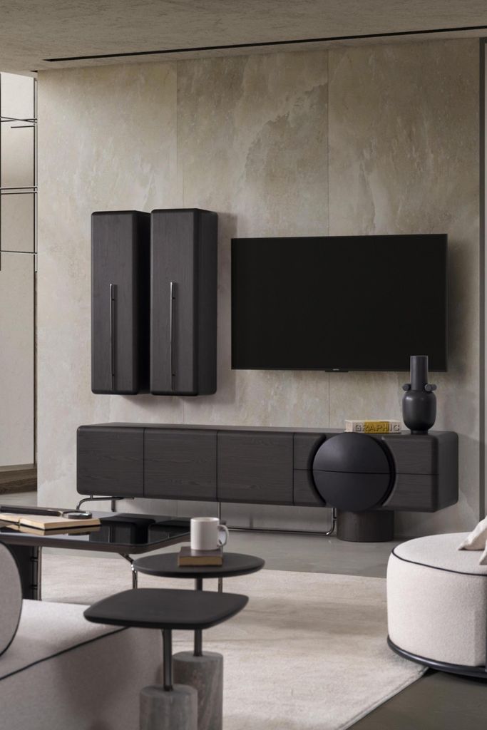 Schwarzes Wohnzimmer Set aus Holz mit Wandschrank und TV-Lowboard