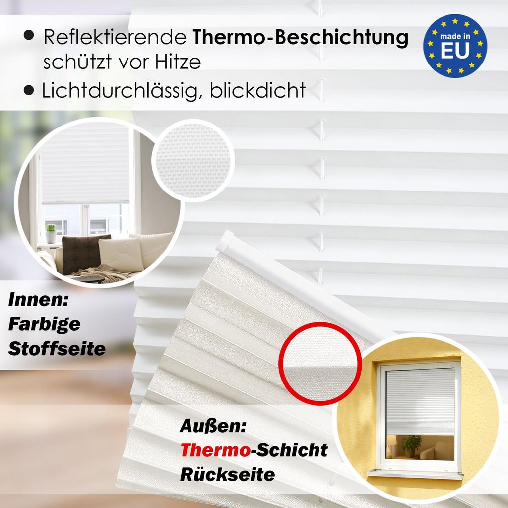 Premium Thermo Plissee lichtdurchlässig, Cremeweiß, 45x100