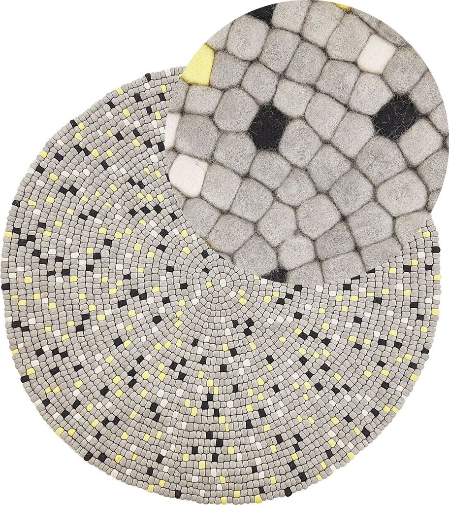 BELIANI Teppich Hellgrau/ Velfarbig Wollfilz ø 140 cm Kurzflor Handgewebt Rund Wohnzimmer Flur Schlaffzimmer Modernesd Design
