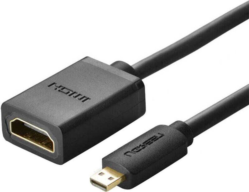 A black Ugreen Micro-HDMI to HDMI cable with gold-plated connectors.