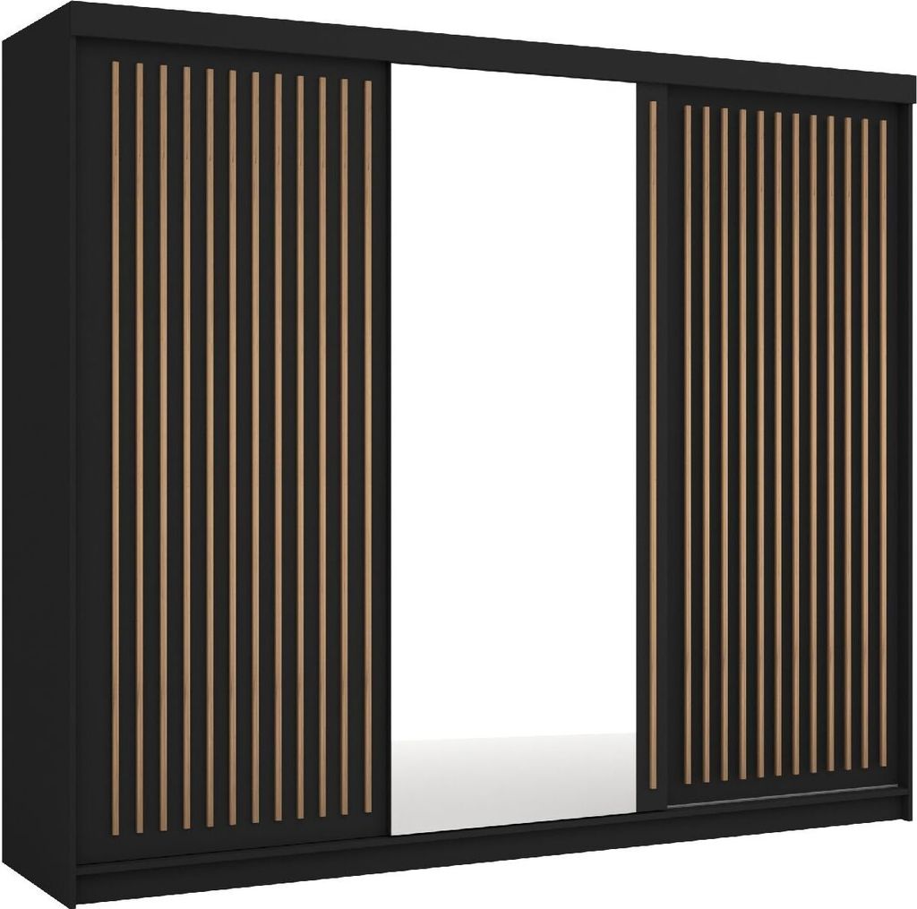 MOEBLO Drehtürenschrank ANTS 3D  Mt Spegel, Schubladen Und Lamellen Kleiderschrank 3 Tuerig Schrank Garderobe Schlafzimmer Hxbxt 208x152x61cm Sonoma