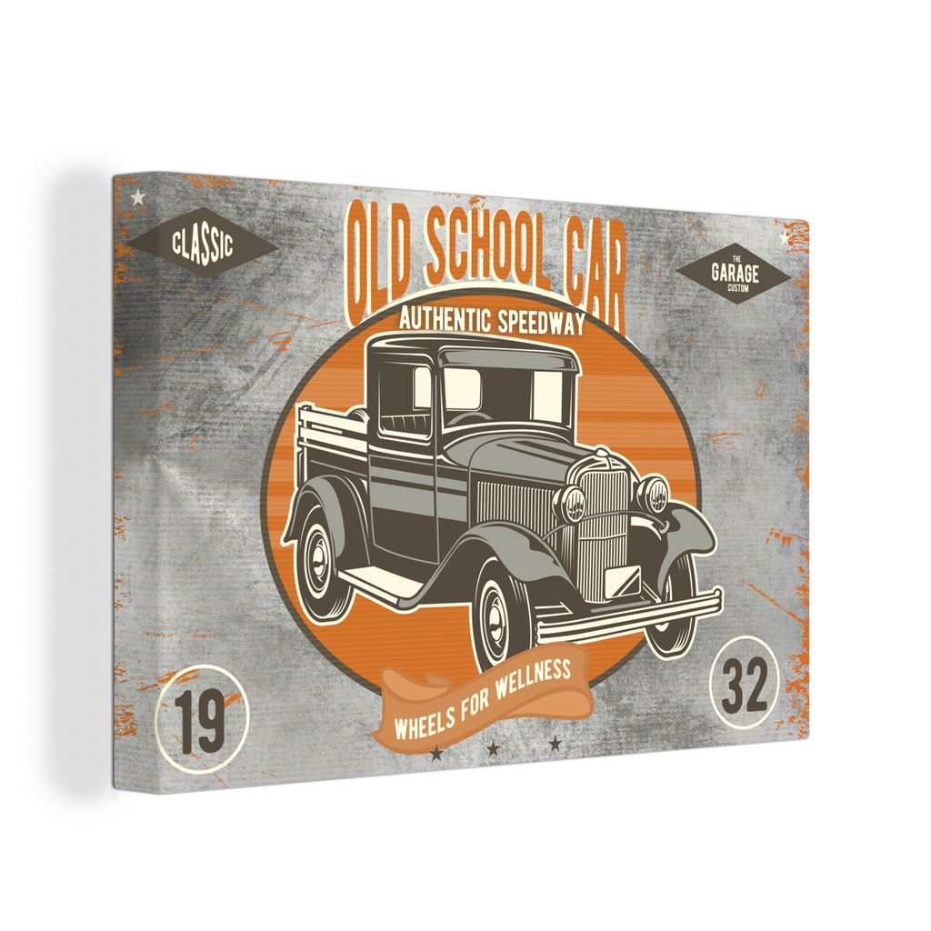 OneMillionCanvasses - Leinwandbilder - 150x100 cm, Mancave - Auto - Orange - Grau - Vintage, Wandbilder Kunstdruck Wanddekoration