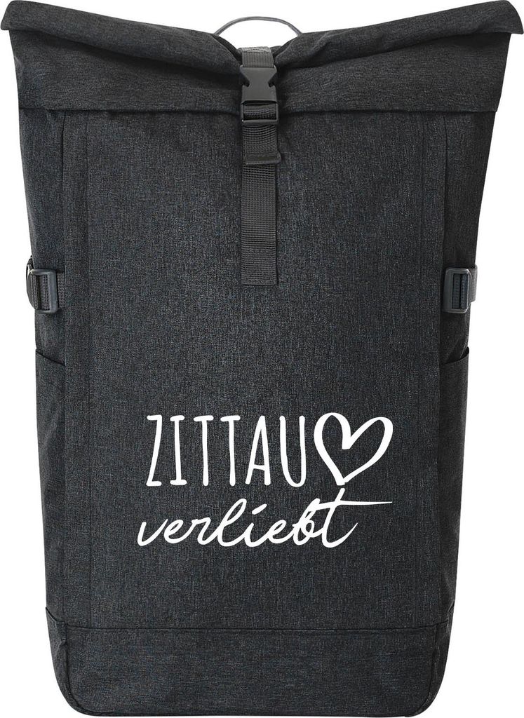 Huuraa Kurierrucksack Zittau verliebt 30-44 Liter Black Melange Fairtrade Rolltop Rucksack Geschenkidee