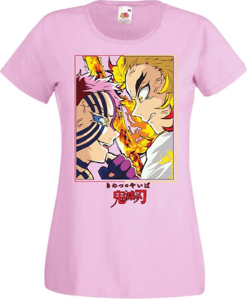 Damen T-Shirt Manga Anime Demon Anime Slayer Rengoku Vs Akaza Fight Slayer Demon, Lady XS / Hellrosa