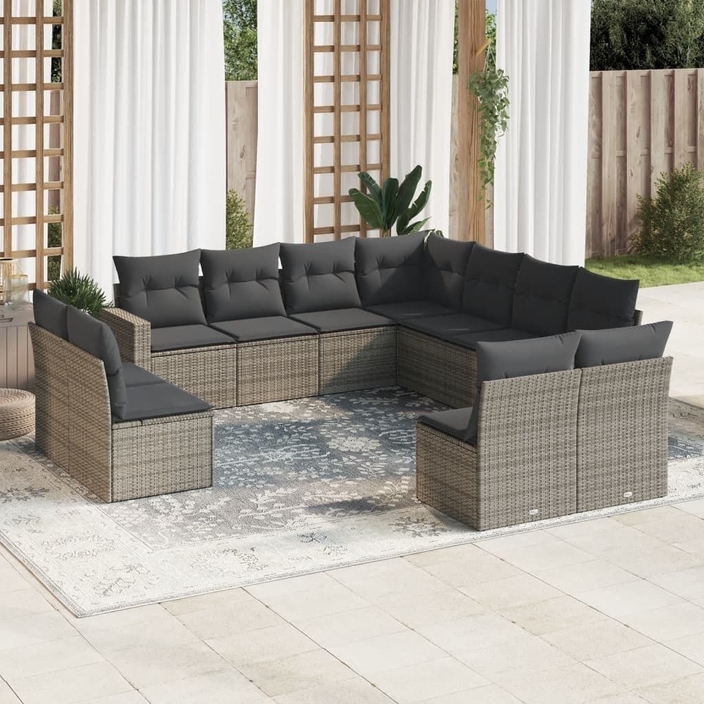 Maison Exclusive - 11-tlg. Garten-Sofagarnitur mit Kissen Grau Poly Rattan
