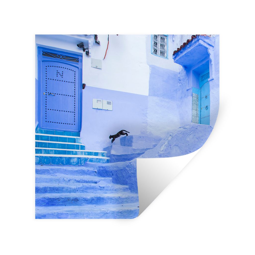 MuchoWow Wandtattoo Wandsticker Wandaufkleber Straße - Blau - Türen - Architektur 80x80 cm Selbstklebend und Repositionierbar - Wierderverwendb...