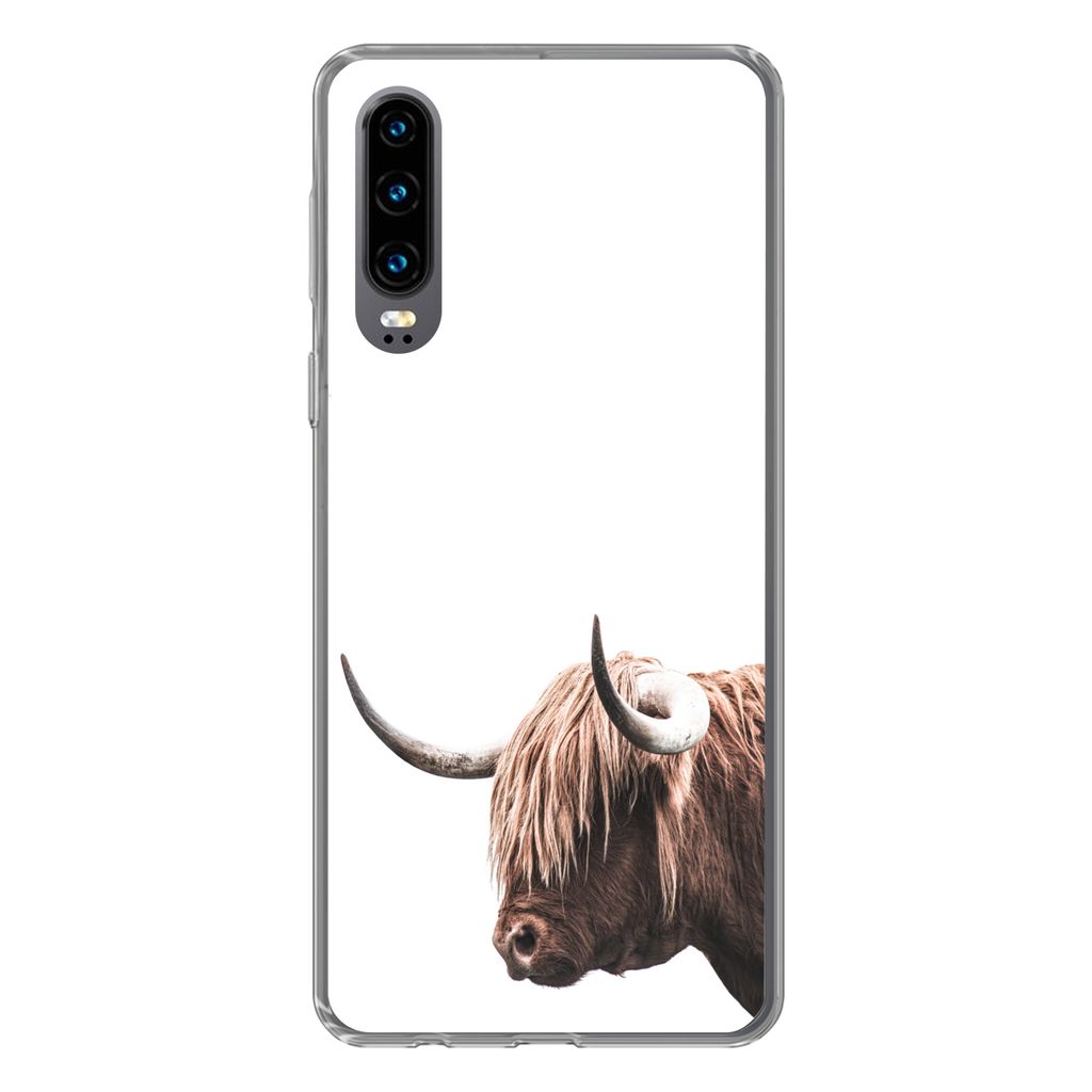 MuchoWow Handyhülle Schutzhülle Hülle für Huawei P30 Schottischer Highlander - Kopf - Weiß Silikon Softcase Handy Hülle - Kartenbesitzer