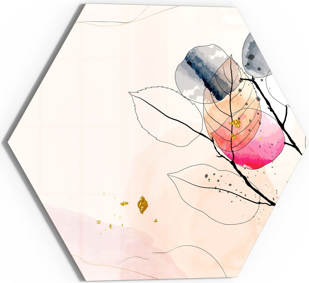 DEQORI Magnettafel Glas 55x48 cm 6-eckig 'Hineinragende Zweige' beschreibbar Whiteboard