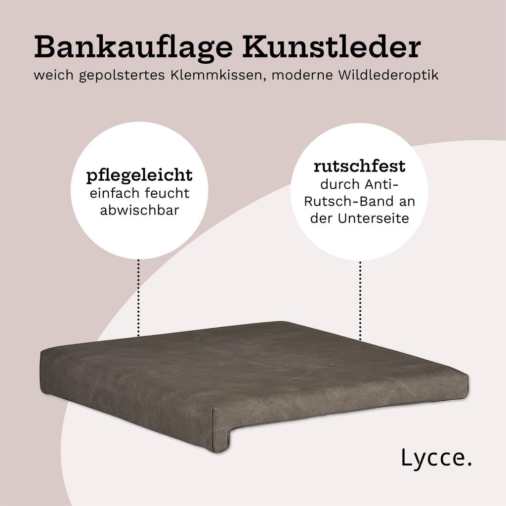 Klemmkissen 1 Klemmleiste antirutsch Bankauflage Sitzpolster hochwertiges Kunstleder taupe