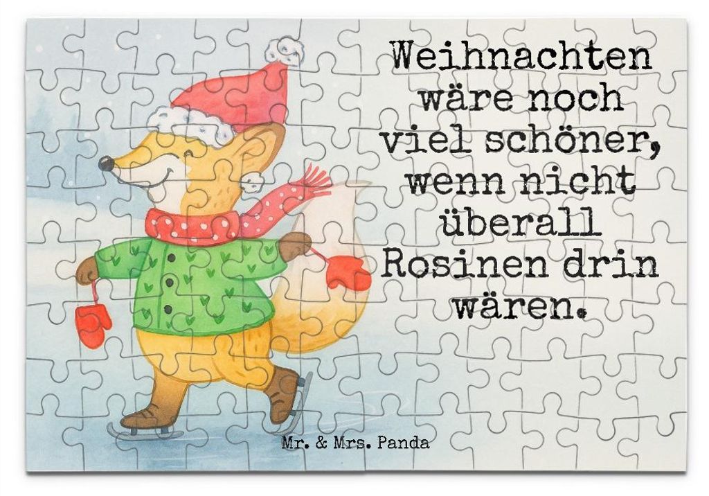 Mr. & Mrs. Panda Puzzle Fuchs Schlittschuhe Design 96 Teile - Weiß - Geschenk, Puzzlespiel, Wintermotiv, 500, 1500, Weihnachtsmann, 2000, Weihnach...
