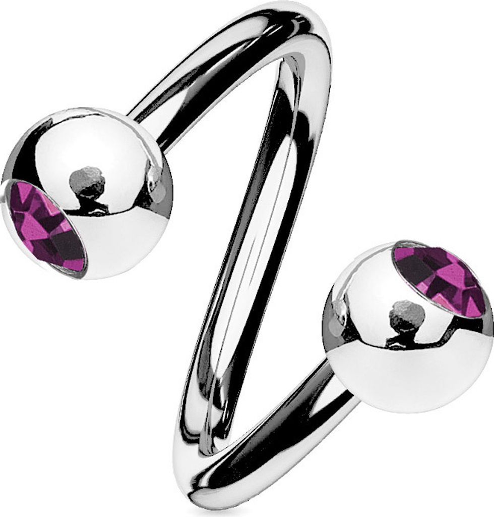 viva-adorno Lippenpiercing Chirurgenstahl Labret Spirale Twister Kristall Doppelkugel verschiedene Farben und Größen Z336,Violett