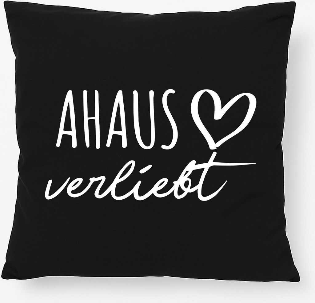 Huuraa Kissen Ahaus verliebt 40x40cm mit Füllung Black Baumwolle Dekokissen Geschenkidee